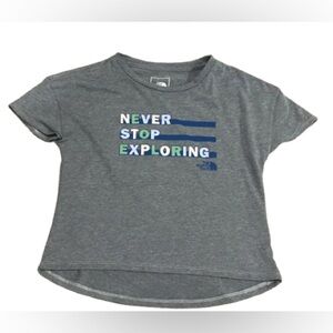 The North Face Girls Tee - Gray with Blue and Green Accents Size Small 7/8